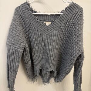 Gray Distressed Knit Sweater